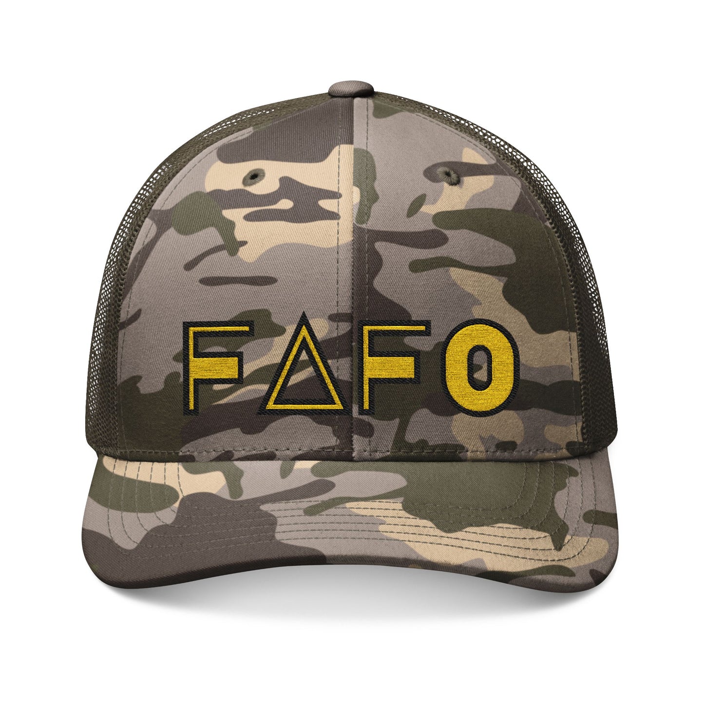 Embroidered FAFO Camo Trucker Hat - Gold