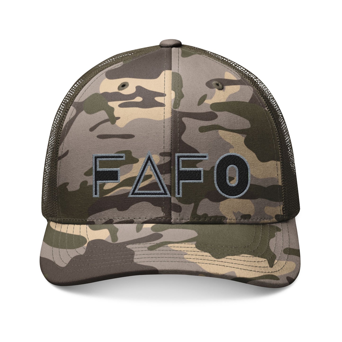 Embroidered FAFO Camo Trucker Hat - Black