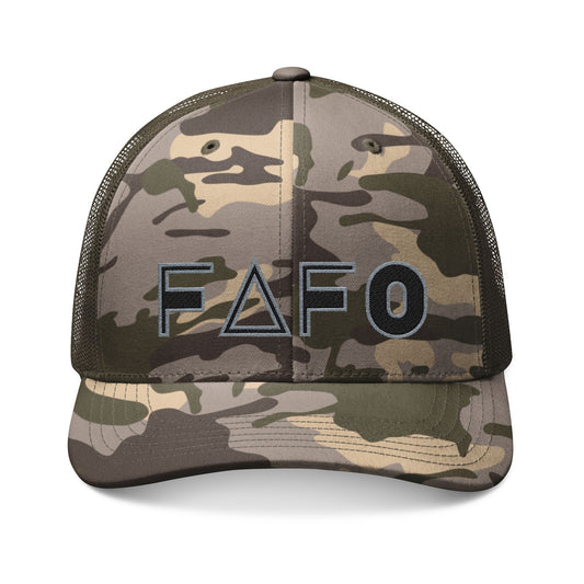Embroidered FAFO Camo Trucker Hat - Black