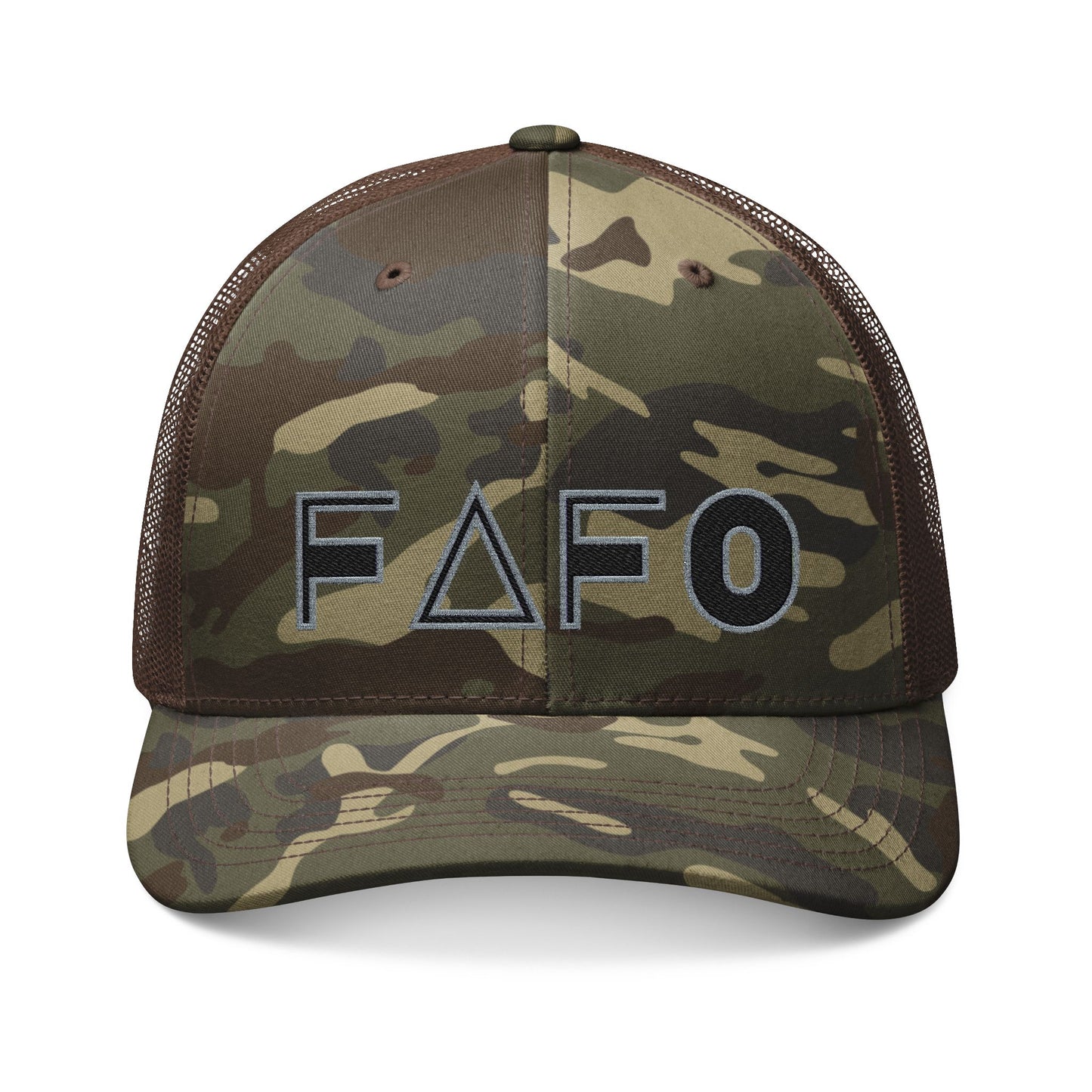 Embroidered FAFO Camo Trucker Hat - Black